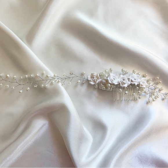 BRIDAL - Floral & Pearls Hair Vine Comb - Picture 6 of 6